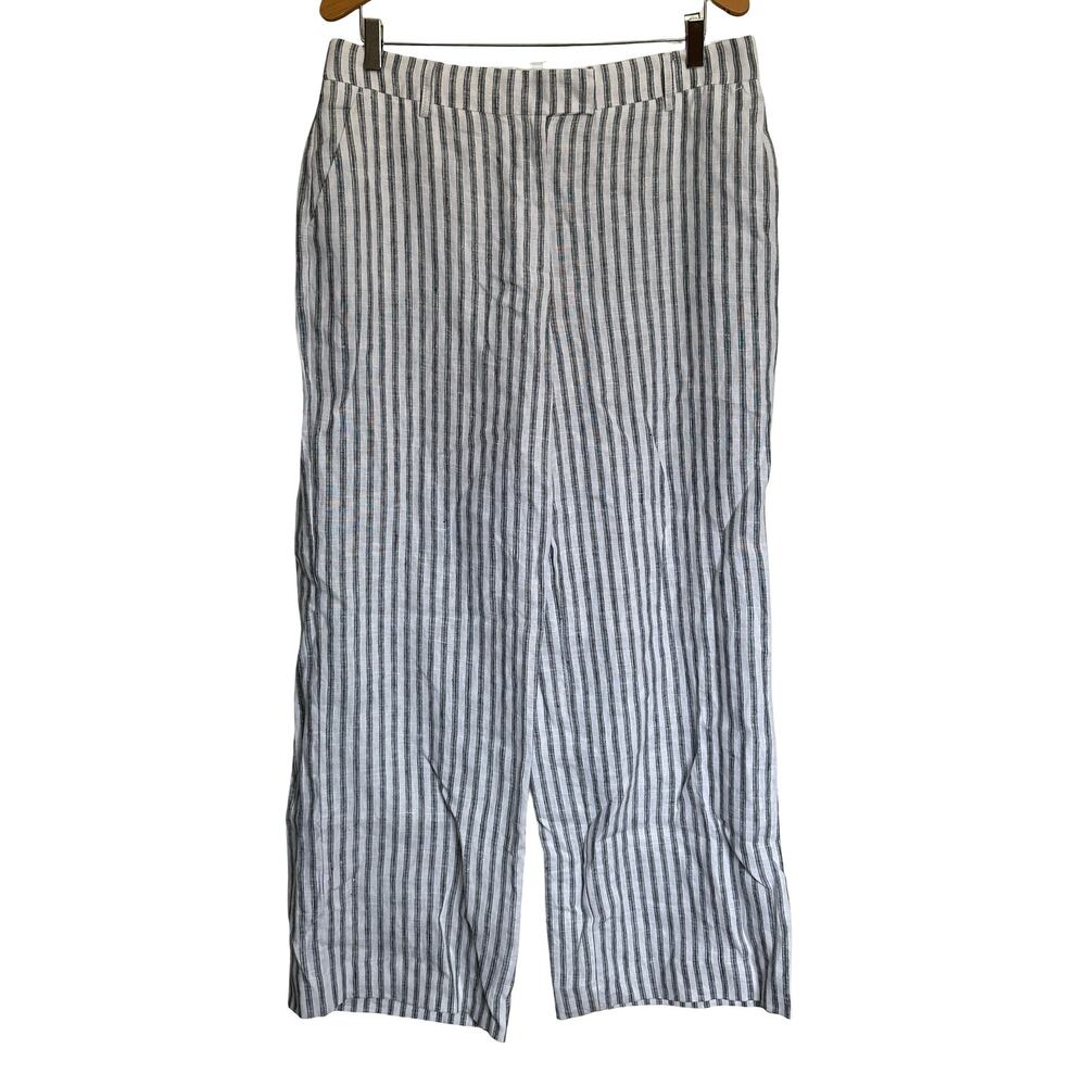 Reformation Carter Linen Wide Leg Pants Mid Rise White Striped Coastal Size 10